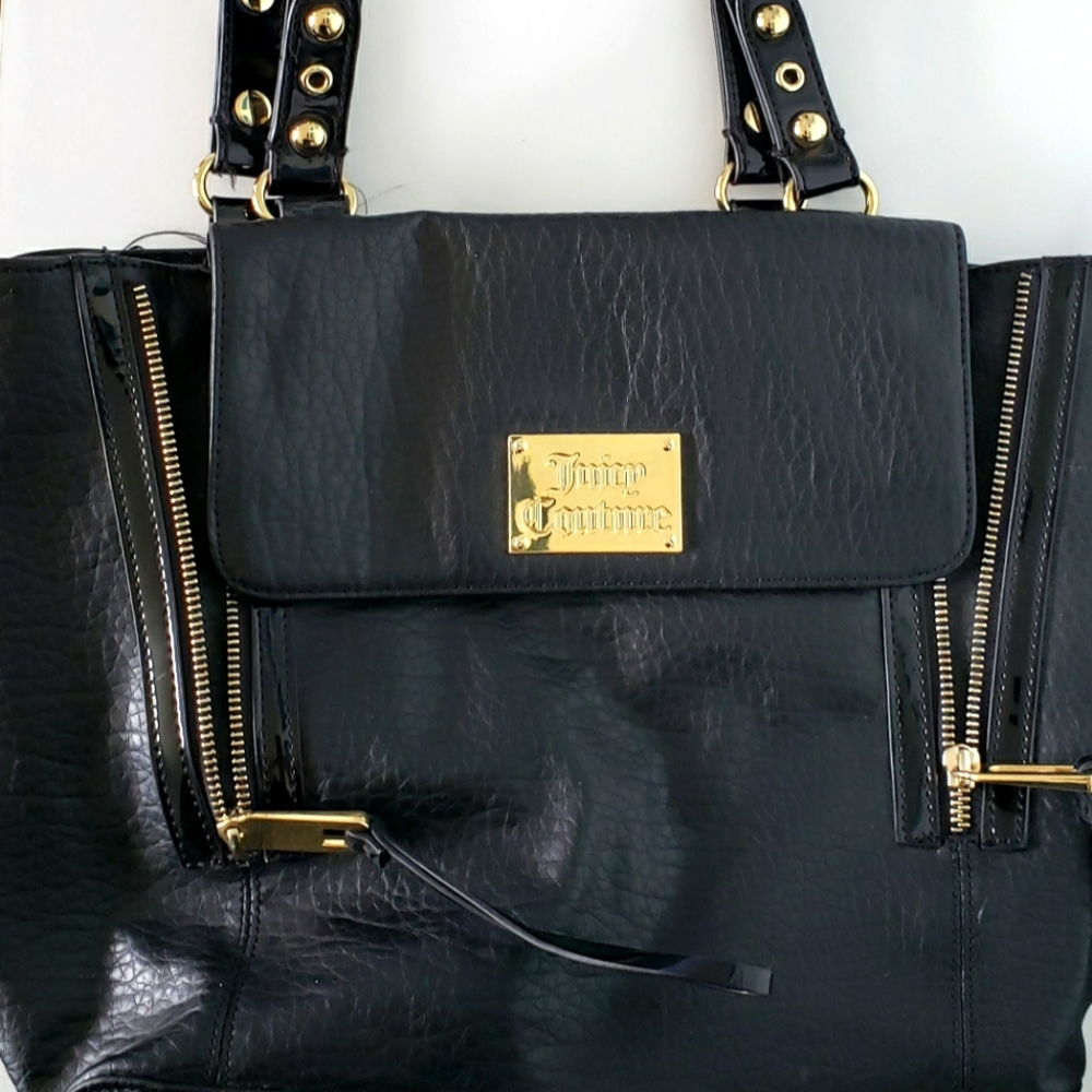 Juicy Couture Black Purse Bag Pink Lined Crown Print Handbag